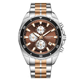 Lee Cooper Men's  Multifunction Watch Brown Dial With Two Toned Dark Brown And Silver Metal Band,LC08217.540
